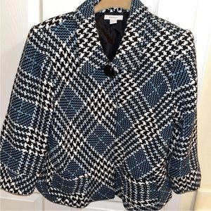 Dressbarn Blue Black And White Swing Coat Blazer Women’s Size L EUC
